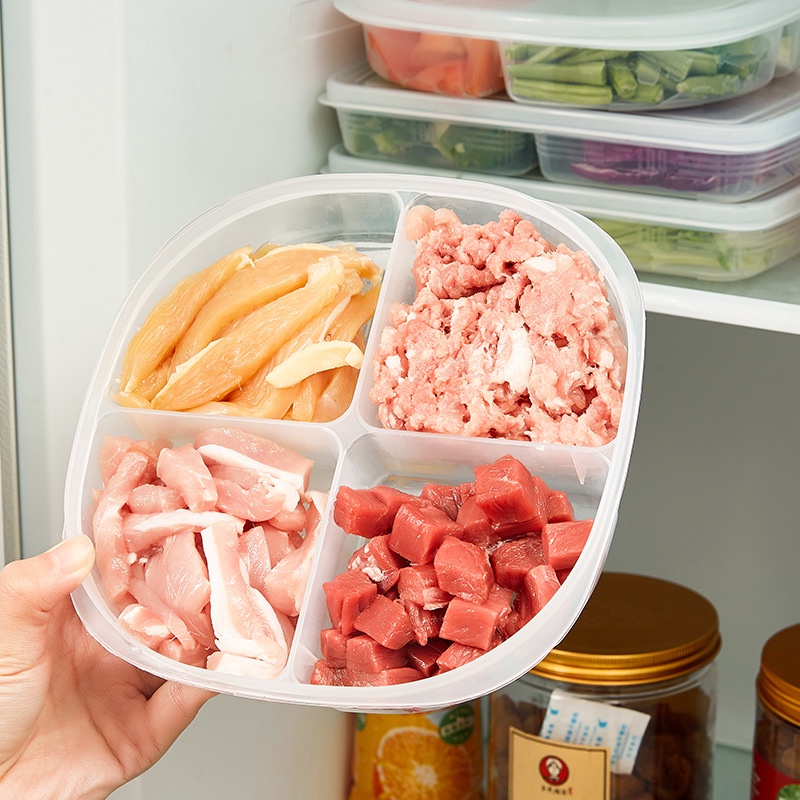 4kisi Kualitas Tinggi Portabel Kulkas Freezer Kotak Sekat Dapur Organizer Perlengkapan Daging Bawang Jahe Segar Kotak Makanan Buah Kulkas Kotak Penyimpanan Dengan Tutup Food Grade Rumah Tangga