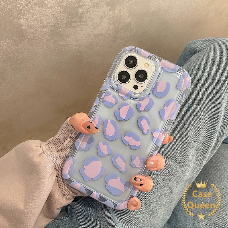 Casing Kompatibel Untuk iPhone 7plus 11 14 12 13 Pro MAX 8plus XR 6 6S 87 Plus X XS MAX Ins Fashion Ungu Leopard Print Airbag Shockproof Transparan Lembut Silicon Cover