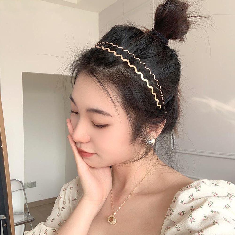 Needway Gelombang Bando Fashion Hiasan Kepala Retro Sederhana Perempuan Ikat Rambut Non Slip Hairband Baru Hiasan Kepala Double Layer Headband Sylish Rambut Hoop Korea Head Wrap