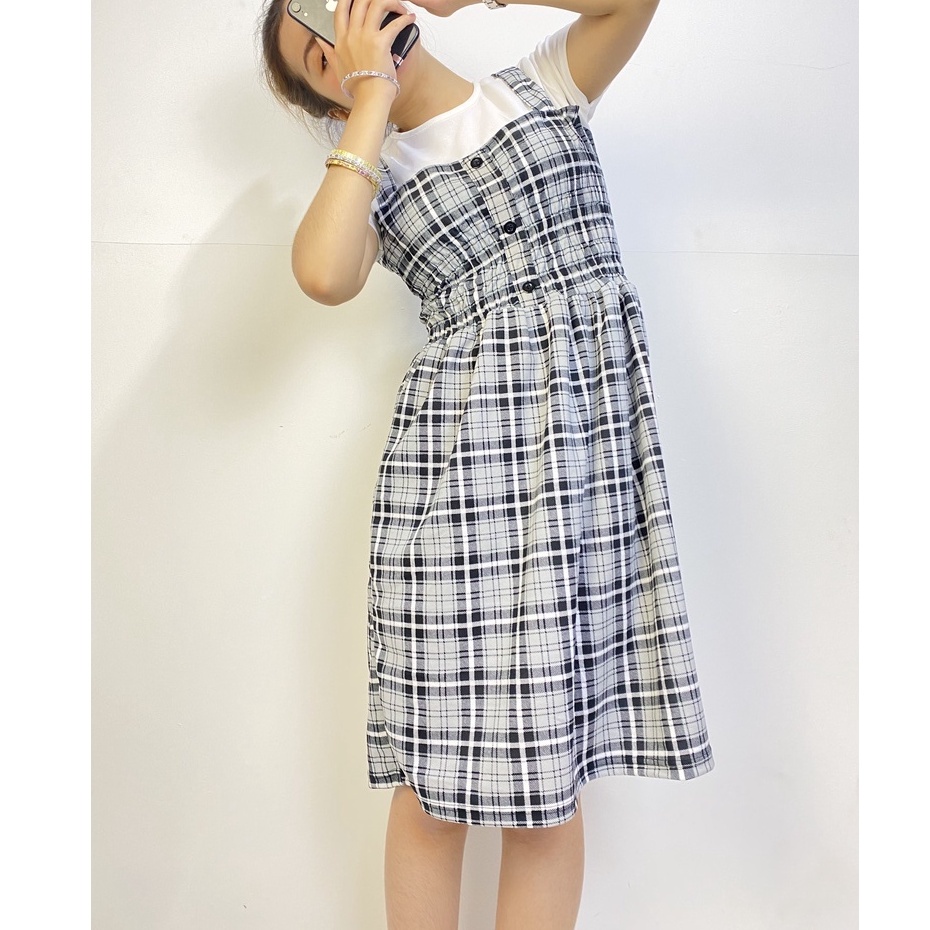 ilook | Kara Midi Dress | Dress Korean Motif Kotak | Midi Dress Korean Style