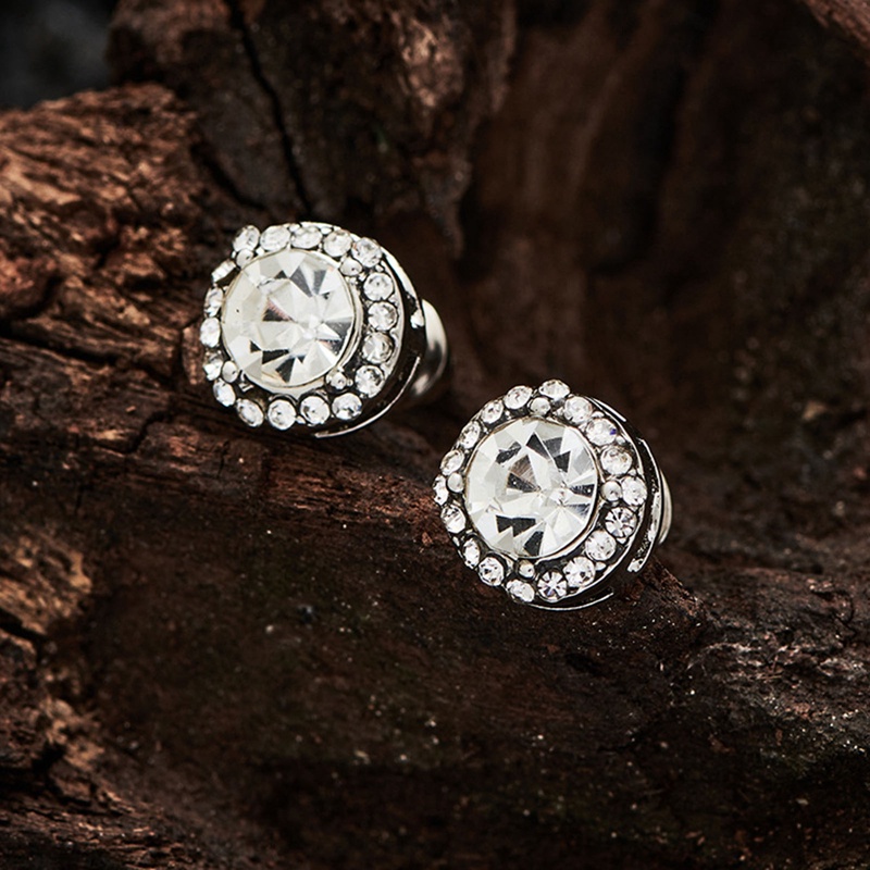 1pasang Anting Giwang Kristal Untuk Wanita Pria Bulat Bening Cubic Zirconia Ear Jewelry