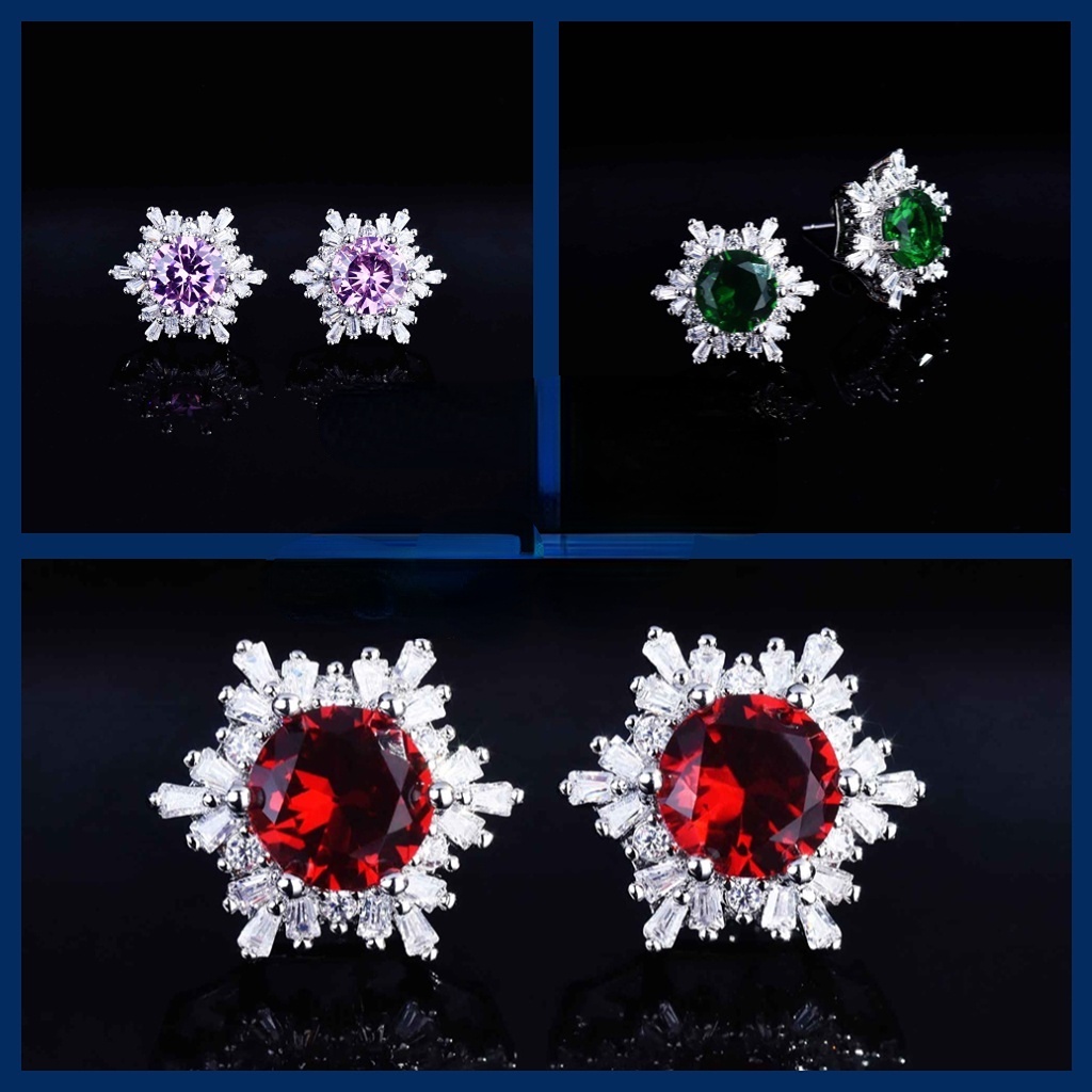 Goldkingdom Aksesoris Perhiasan Fashion Ready Stock Aksesoris Pengantin Eropa Dan Amerika Dance Lady Kreatif Snowflake Color Treasure Set Penuh Berlian Anting Perempuan