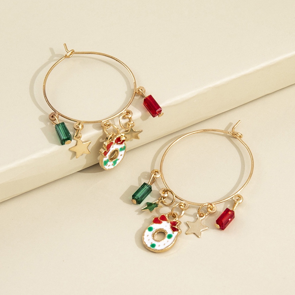 Crowd Kecil Desain Rasa Anting Natal Kepribadian Kreativitas Kartun Lingkaran Bintang Berujung Lima Liontin Mode Retro Anting Earrings