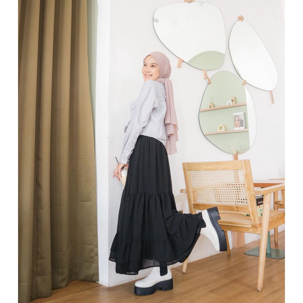 [COD] Yuna Maxi Skirt / Rok Ruffle Panjang / Rok Wanita Best Seller