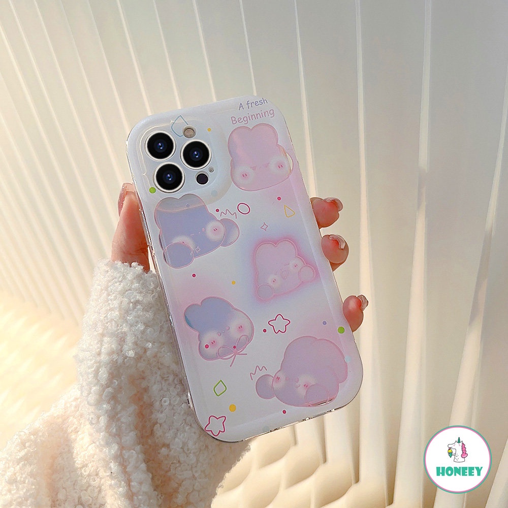 Girly Heart Laser Pink Blush Bunny Phone Case Untuk IPhone 13 Pro 11 12 14 Pro Max Silikon Lembut Shockproof Penutup Belakang