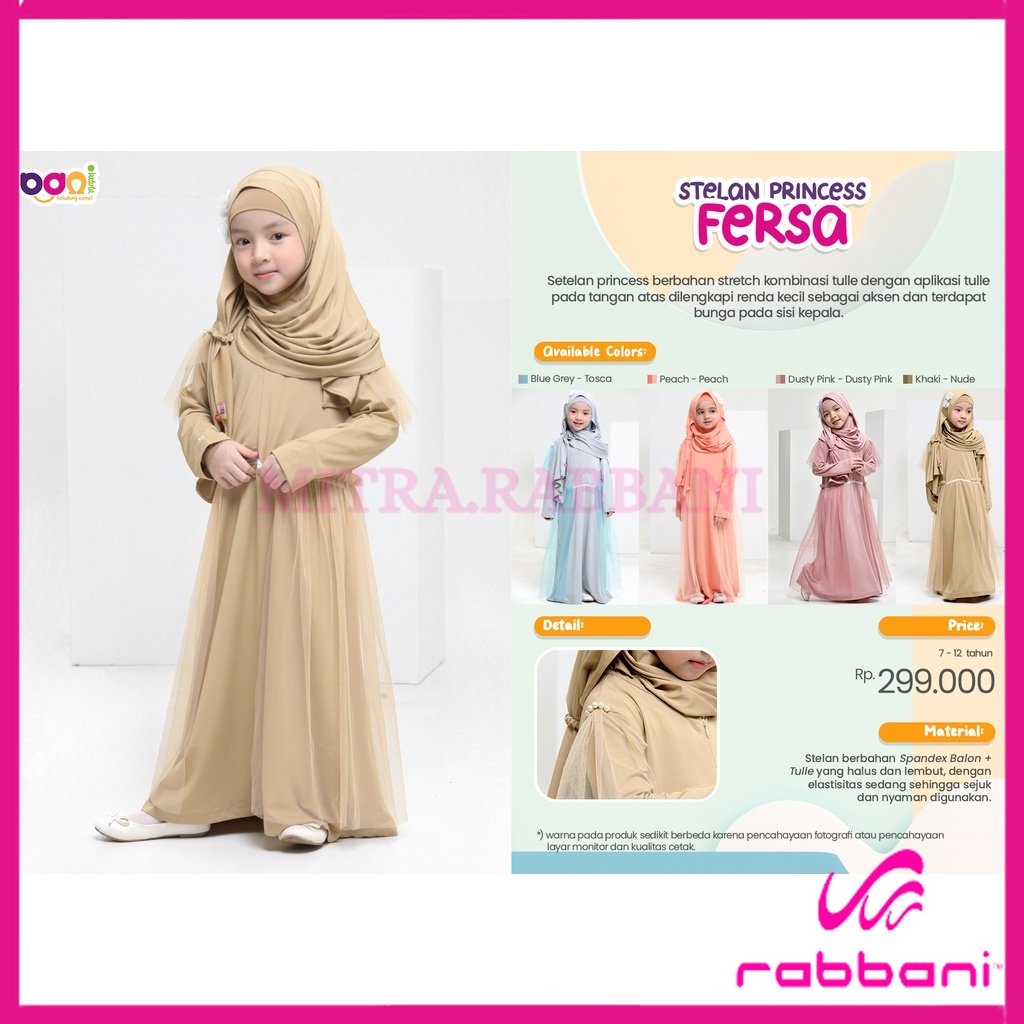 DISKON RABBANI ORI Bani Batuta - Stelan Princess Fersa / Gamis Dresslim Stelan Anak Rabbani Terbaru 