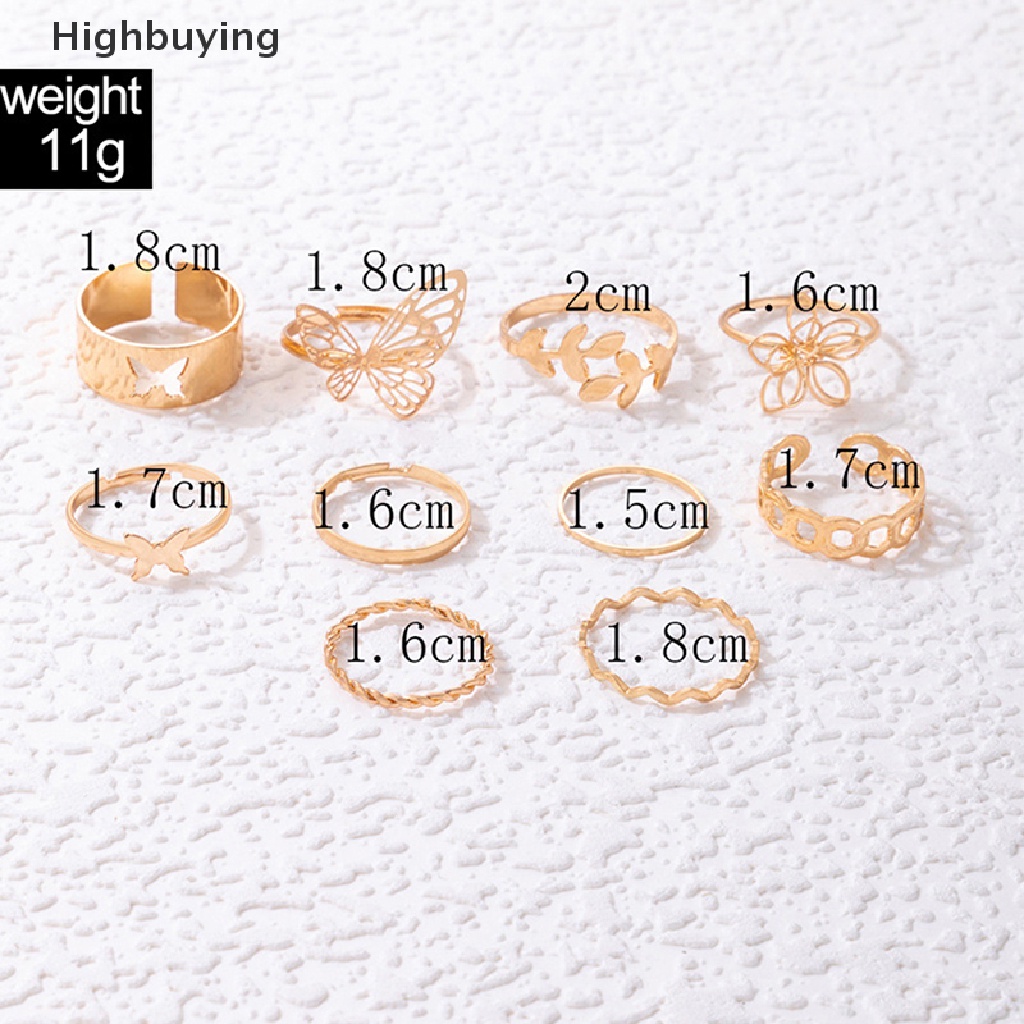 Hbid Baru Sederhana Bunga Kupu-Kupu Cincin Set Geometris Adonan Goreng Memutar Daun Berongga Keluar Sepuluh piece Cincin Set Glory