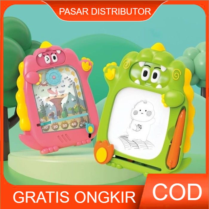 Mainan Anak DOUBLE SIDE DRAWING BOARD Marble Papan Tulis Dinosaurus Magnetic Drawing