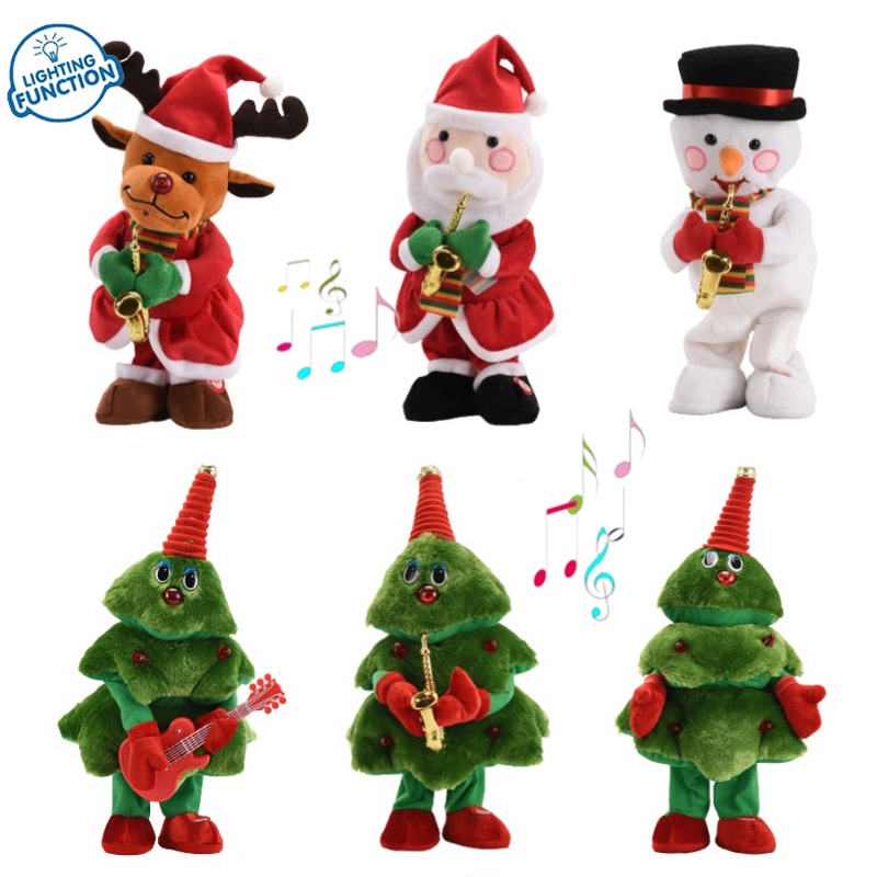 40cm Menyanyi Menari Pohon Natal Mainan Elektrik Santa Claus Rusa Anak Xmas Hadiah