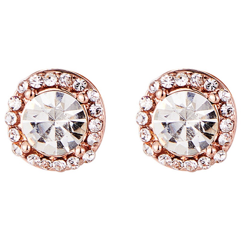 1pasang Anting Giwang Kristal Untuk Wanita Pria Bulat Bening Cubic Zirconia Ear Jewelry