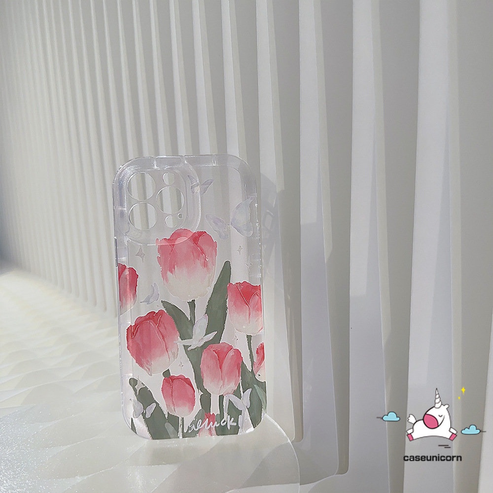 Untuk Oppo A17 A95 A54 A7 A16 A12 A15 A5 A9 A57 A96 Reno5 4F A76 A74 A17K A16s A3s A5s A16K A55 A1K A77s A77 A16E A53 A92 A31 A52 A12E Bunga Segar Tulip Kupu Airbag Soft Case