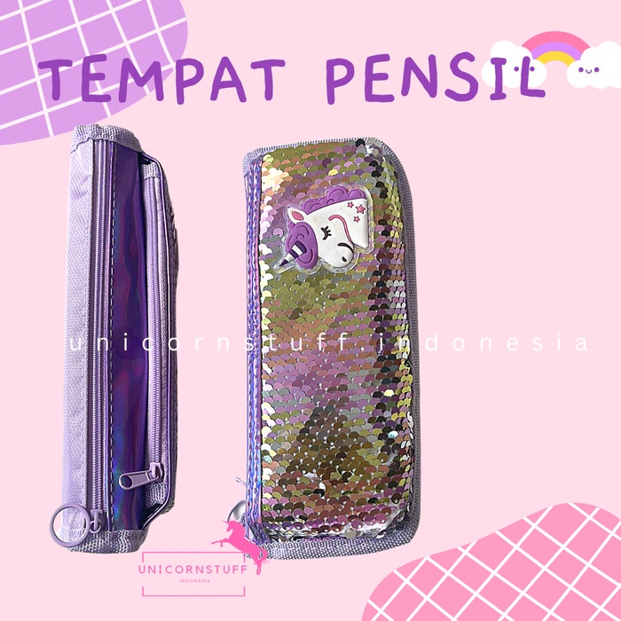 Tempat Pensil Unicorn Sequin Anak Cewek Blink Alat Tulis Perempuan