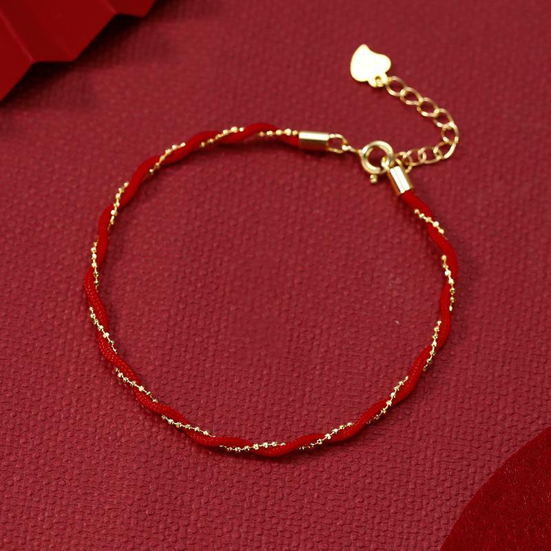 Gelang titanium Wanita Tali Merah Manik-Manik Anti Karat Emas 18K