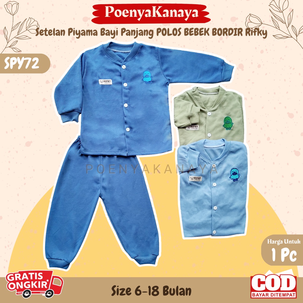 Setelan Baju Bayi Piyama Bayi Kancing Panjang POLOS BEBEK BORDIR RIFKY 6-18 bln SPY72