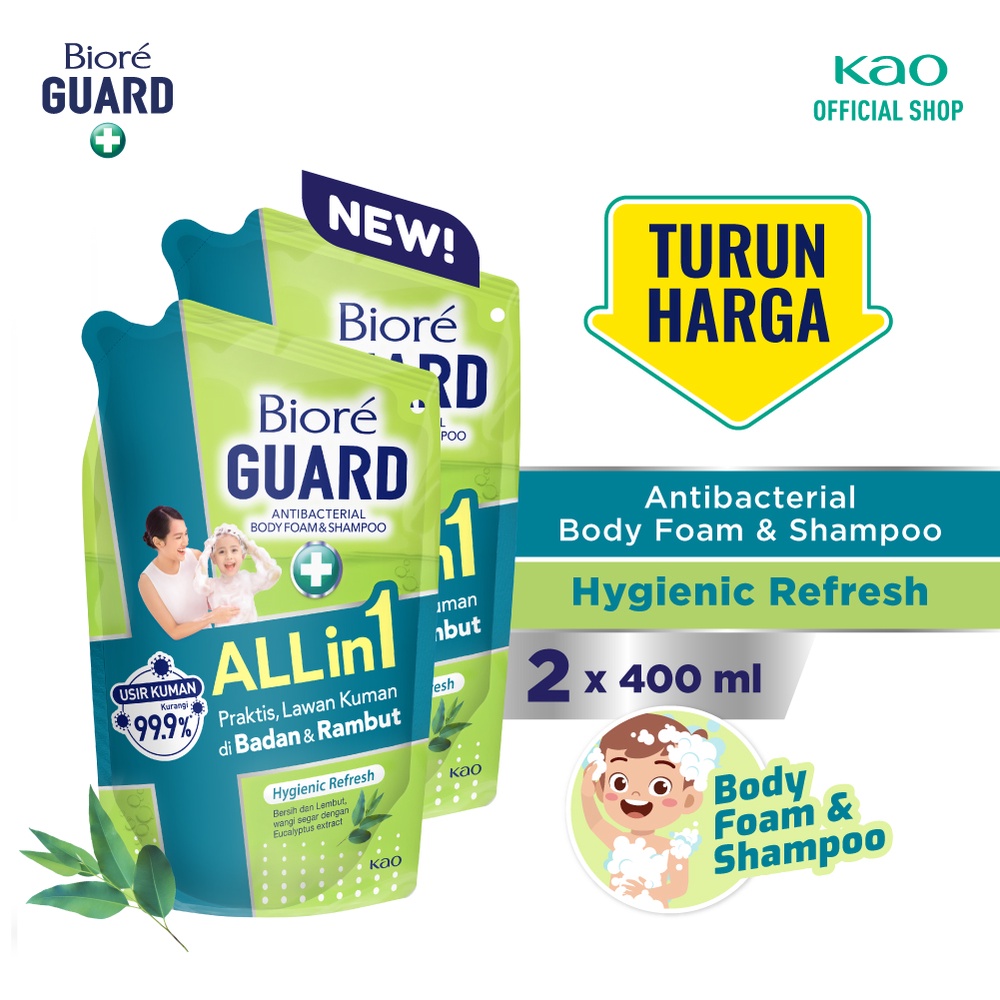 Biore Guard All in 1 Shampo Sabun Mandi Cair Hygienic Pouch 400ml x 2