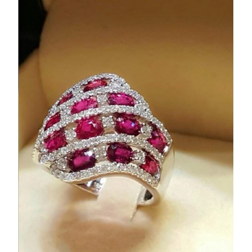 Goldkingdom Fashion Perhiasan Aksesoris Ready Stock Bertatahkan Safir Mikro Bertatahkan Cincin Perempuan Eropa Dan Amerika Mawar Merah Berlian Engagement Ring Female