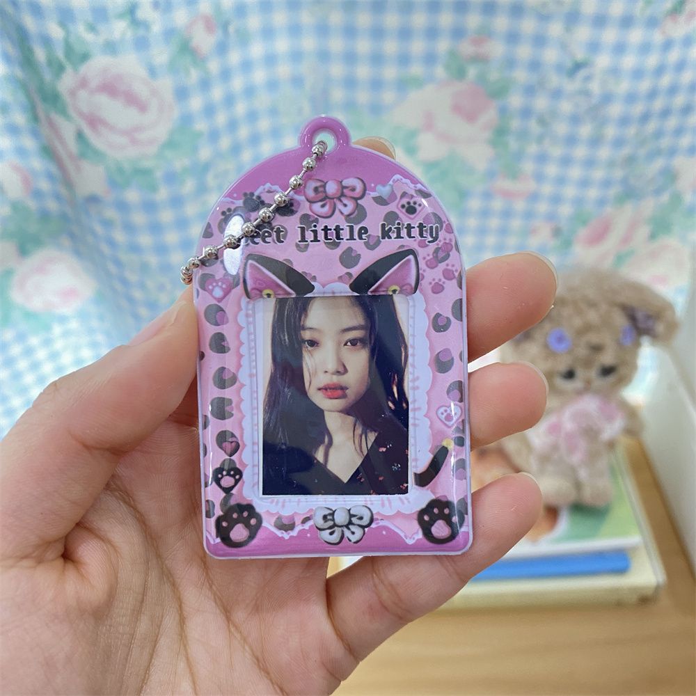 Ins Style Telinga Kucing 3.3 cm ID Foto Kepala Besar Stiker Card Holder Cute Bow Pendant Key Chain Star Chasing Love Beans