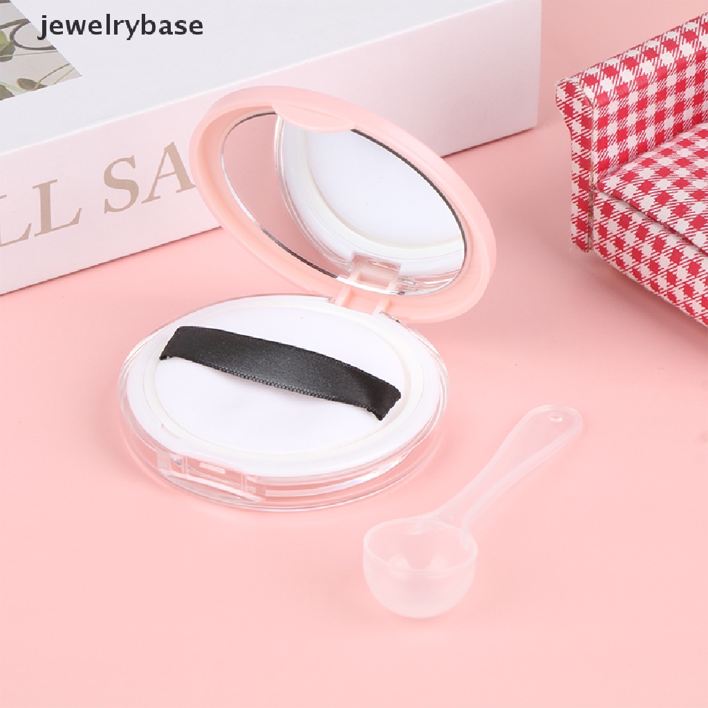 [jewelrybase] Kotak Bedak Cermin Plastik Portable Dengan Spons Dan Sendok Alat Makeup Butik