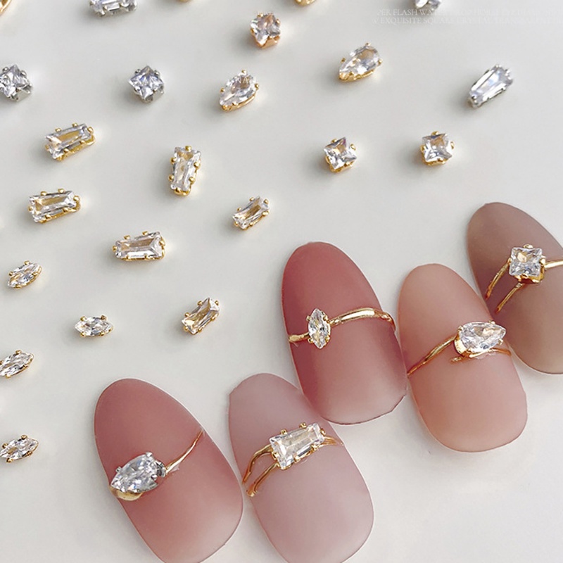 20 Pcs DIY Super Sparkle Square Water-Drop Zircon 3D Nail Charms Transparan Berlian Imitasi Nail Art Dekorasi Manicure Jewelry