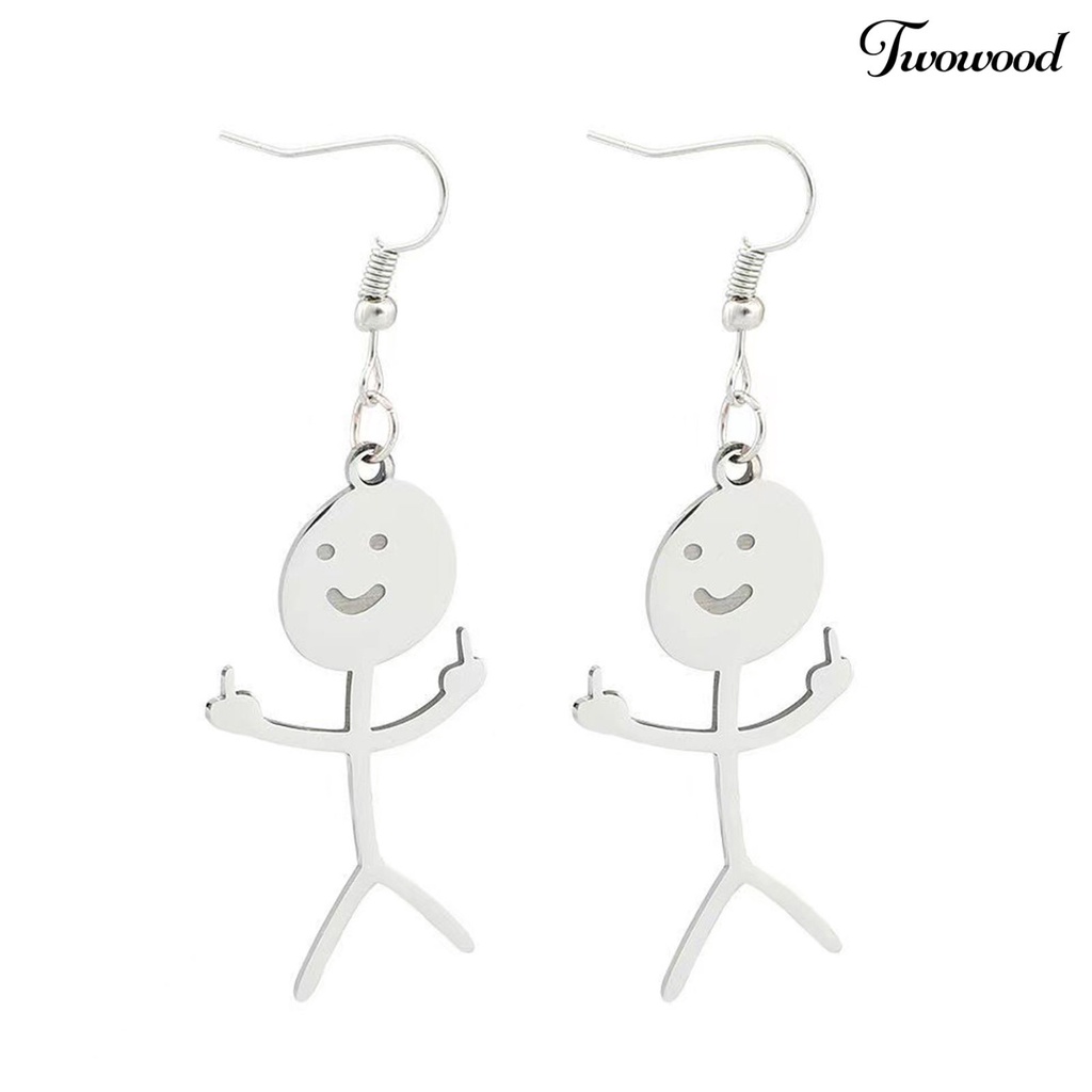 Twowood 1pasang Menjuntai Anting Handmade Geometris Piercing Eye-catching Electroplating Dekorasi Wanita Lucu Punk Stickman Hook Earrings Fashion Perhiasan