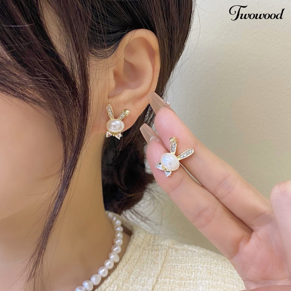 Twowood 1pasang Ear Studs Animal Nikel Gratis Hypoallergenic Pengerjaan Halus Cubic Zirconia Dekorasi Tidak Luntur Mutiara Imitasi Stud Earrings Wanita Perhiasan