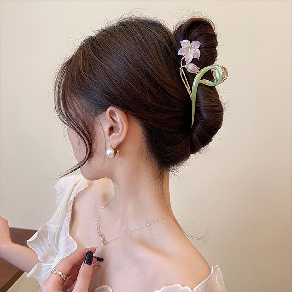 Korea Elegan Bunga Lily Alloy Rambut Cakar Jepit Rambut Aksesoris Rambut Fashion Wanita