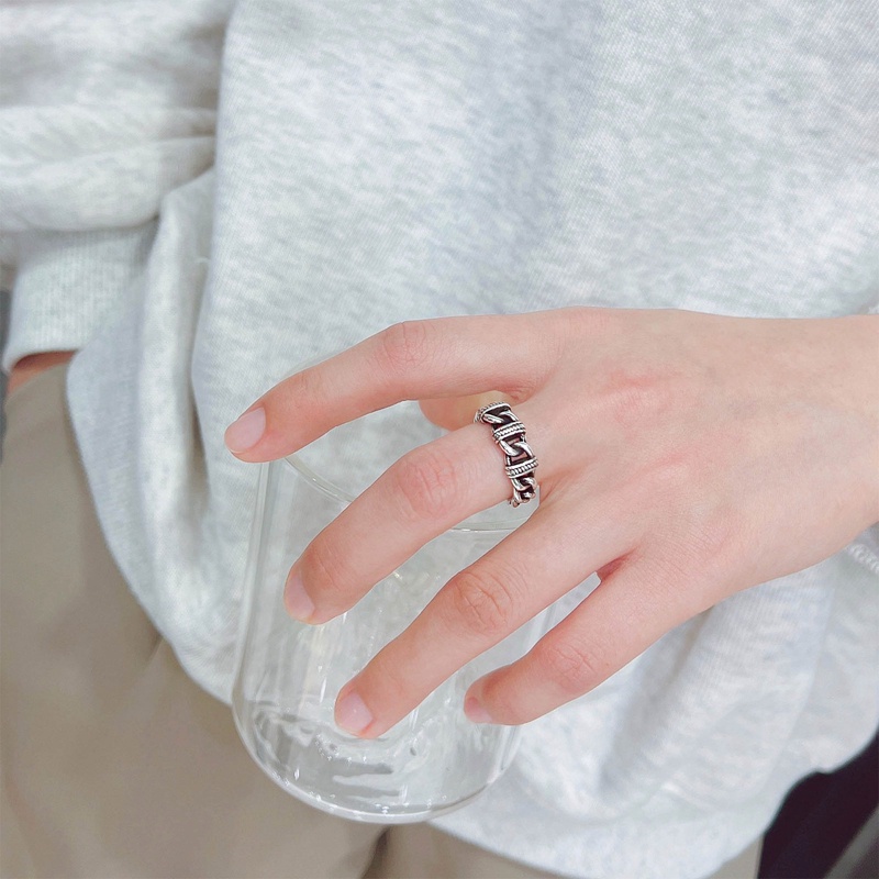 Vintage Thai Perak Kuba Link Rantai Rings Untuk Wanita Tembaga Cincin Hip Hop Geometris Jari Fashion Perhiasan Hadiah