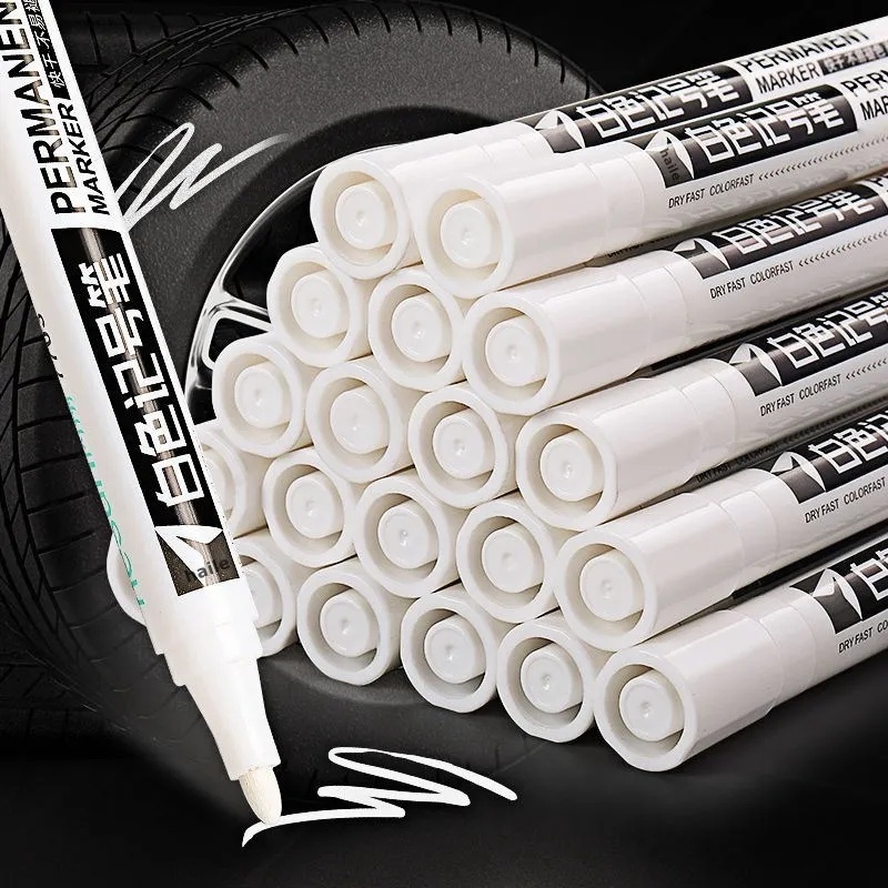 Oily White Marker Graffiti Pens / Waterproof Tire Painting Marker Notebook Environmental White Marker Pen