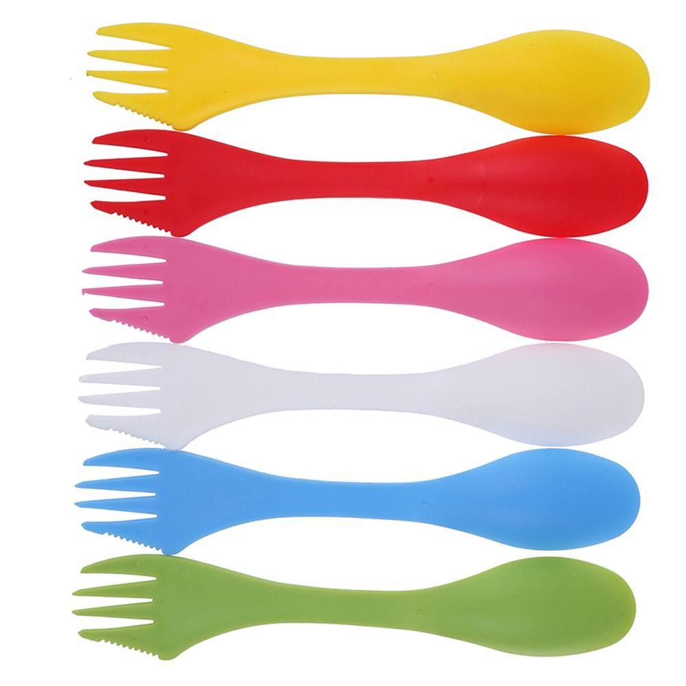 Lanfy Sendok Plastik Portable Salad Spoon Camp Fruit Fork Sendok Garpu Makanan Barat Sendok Peralatan Makan Luar Ruangan Multi Fungsi Pembuka Kaleng Dessert Spoon Bottle Opener Fork