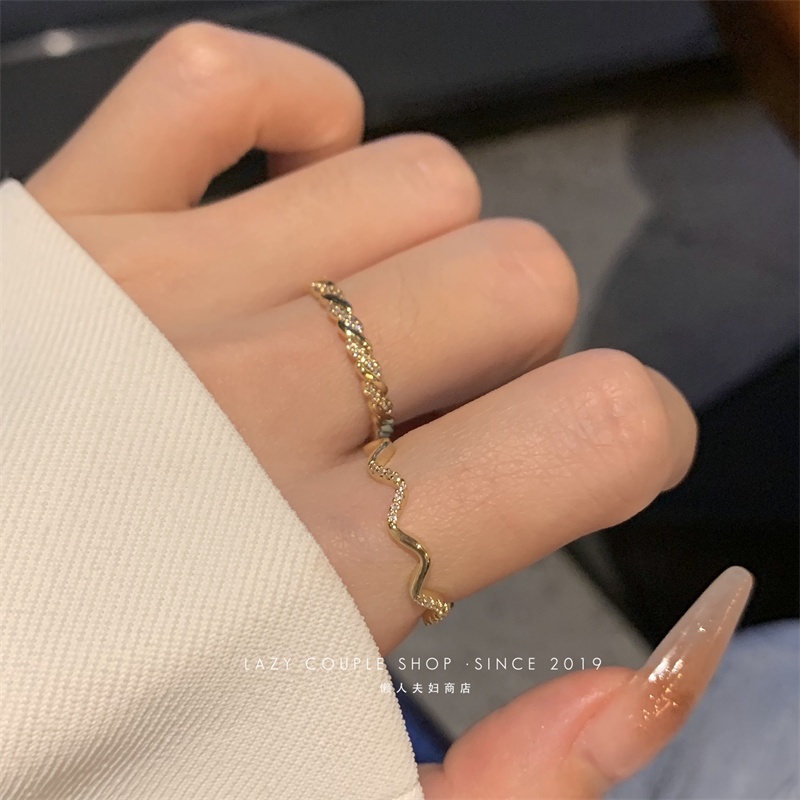 AY(CN) AY（CN）2Pcs/set Fashion Wave Ring Set Simple Plain Crystal Gold Silver Rings for Women Jewelry Accessories