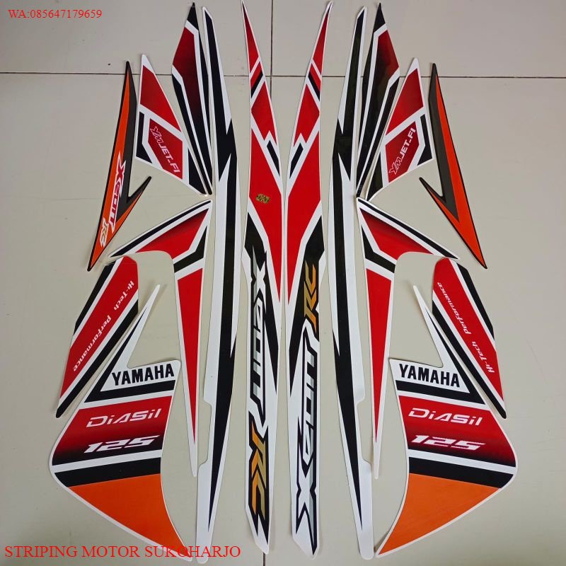 (ORI) stiker striping motor yamaha xeon rc 125 2013 putih oren list body standar KUALITAS ORIGINAL T