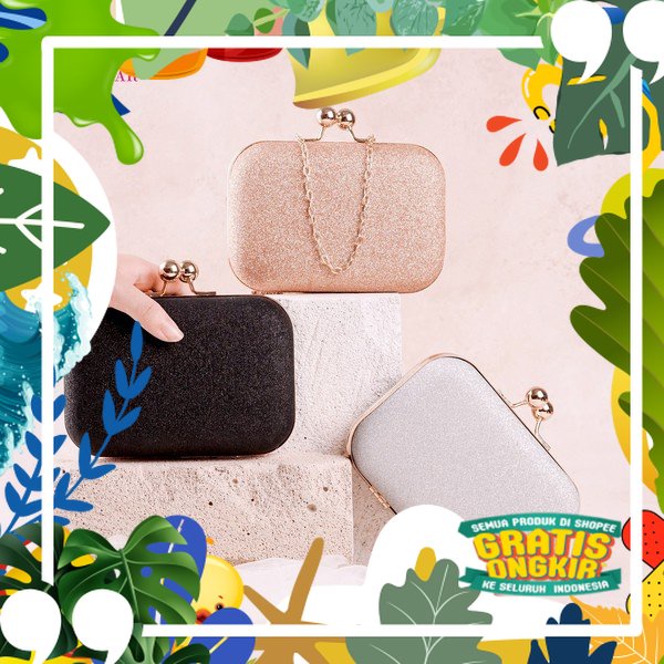 Super Mewah / SLIGHT Clutch Tas Pesta Bella Hitam Silver Gold