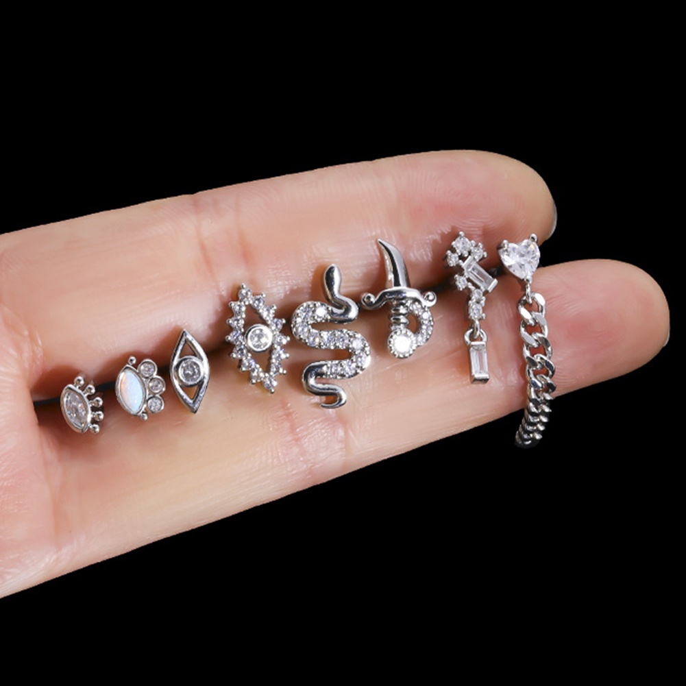 1pc Kristal Berlian Imitasi Bentuk Ular Stainless Steel Tubuh Tindik Anting Tulang Rawan Helix Sekrup Belakang Bola Anting