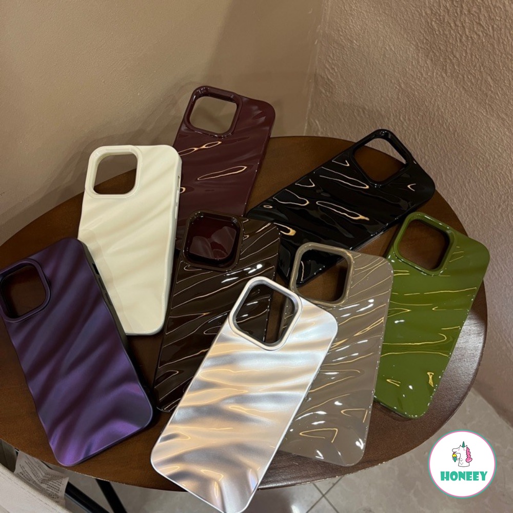 Casing Ponsel Model Lipit Gelombang Warna Solid Mewah Untuk Apple IPhone 14 Pro 11 13 12 14 Pro Max XR Perlindungan Penutup Belakang Shell