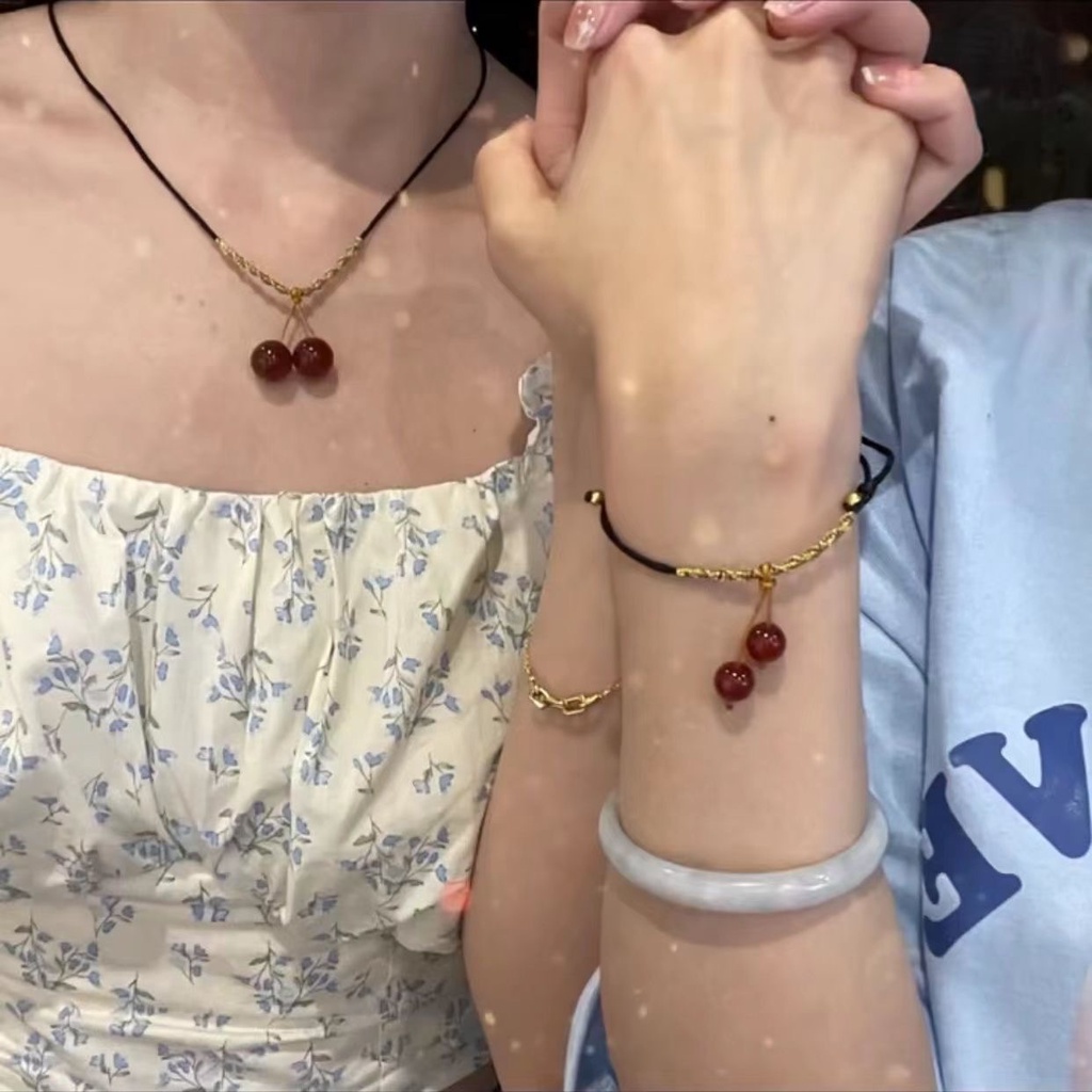 Kalung Gelang Cherry Kacang Akasia Pakaian Wanita Manik-Manik Keberuntungan Tenun Tangan Rantai Klavikula Hadiah Untuk Pacar Siswa