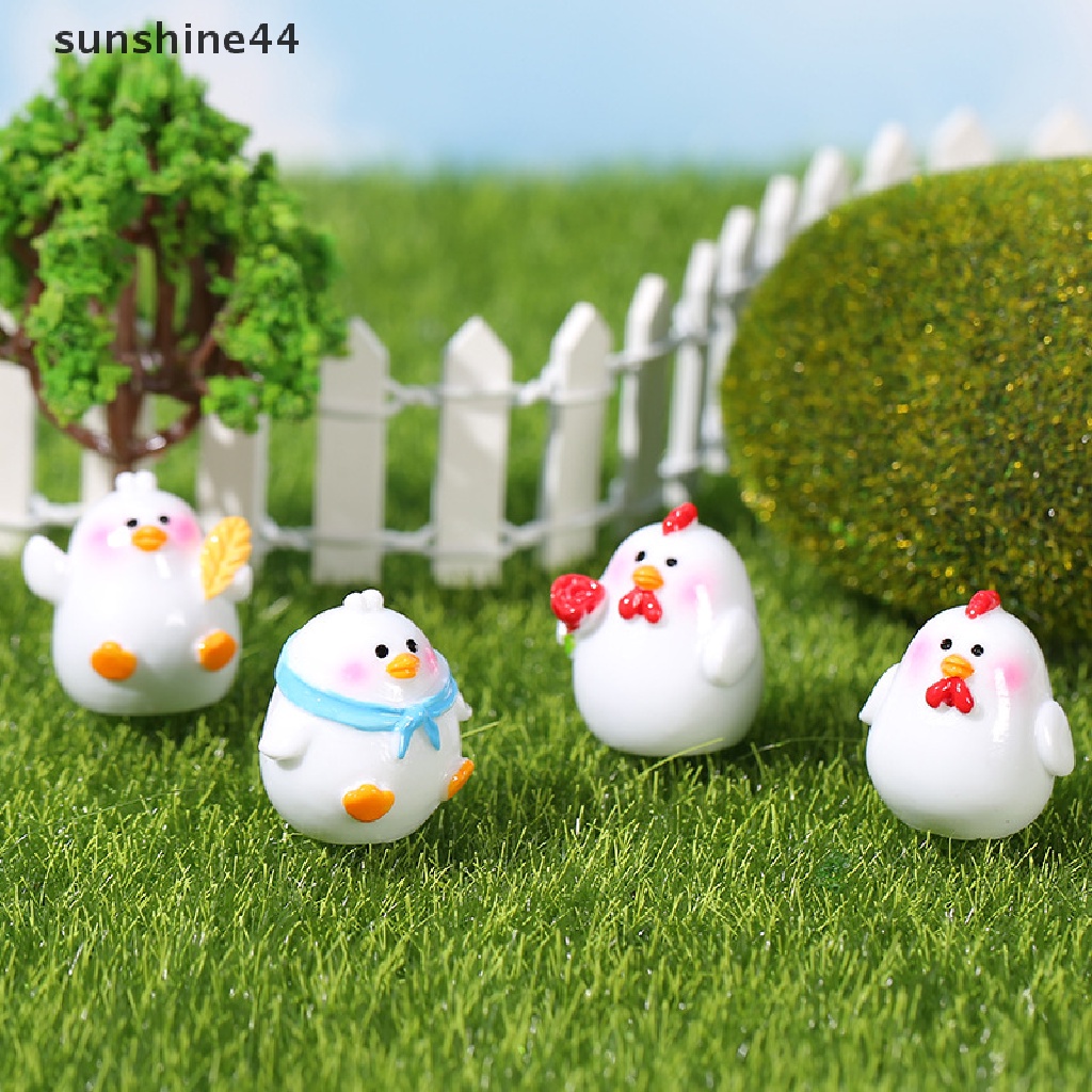 Sunshine1/4pcs Patung Ayam Peri Kebun Ayam Mini Miniatur Paskah Dekorasi Rumah ID