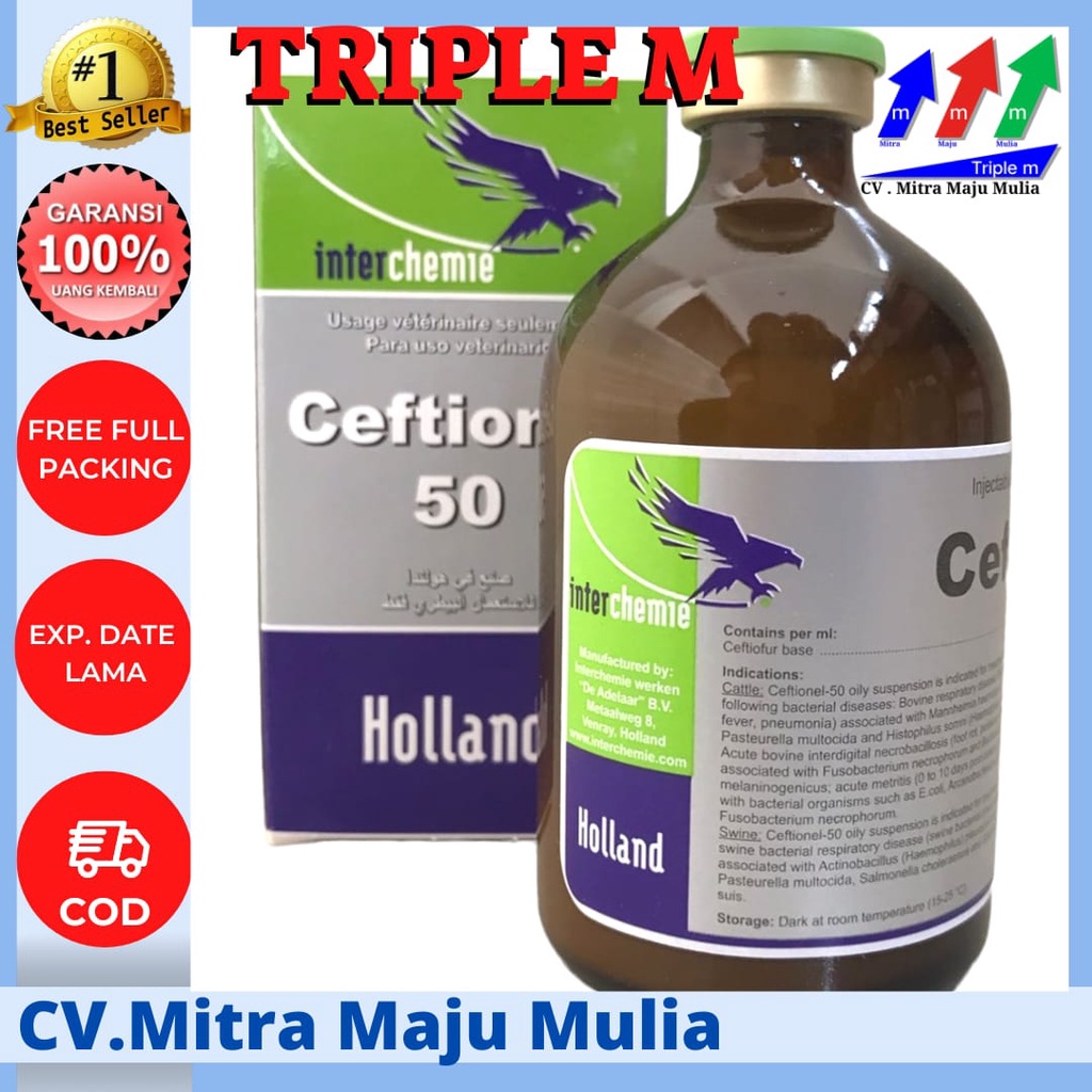 CEFTIONEL-50 100ml TRIPLE M - Ceftiofur Ceftionel 50 100 ml Obat infeksi pernafasan dan pencernaan