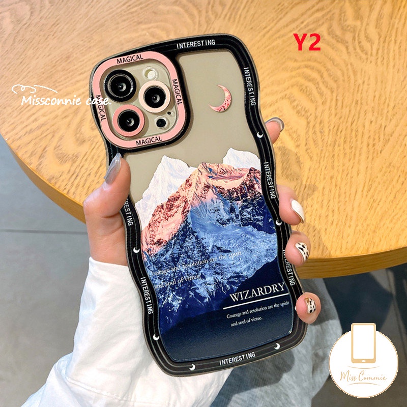 IPHONE Couple Case Kompatibel Untuk Iphone11 14 12 13 Pro Max 7Plus XR X XS Max 7 6 6s 8 14 Plus SE 2020 Fantasi Matahari Salju Gunung Lembut Tpu Bergelombang Tepi Smile Phone Cover