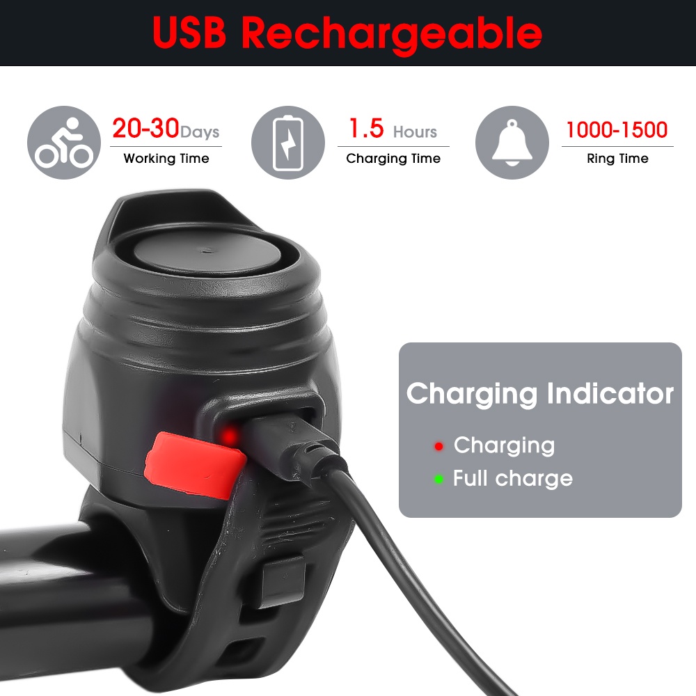 6mode Motor Sepeda Bel Listrik Stang Sepeda Mini Alarm Horn USB Rechargeable Bicycle Horn MTB Jalan Bersepeda Alarm Anti Maling Tanduk Alarm Maling Aksesoris Sepeda