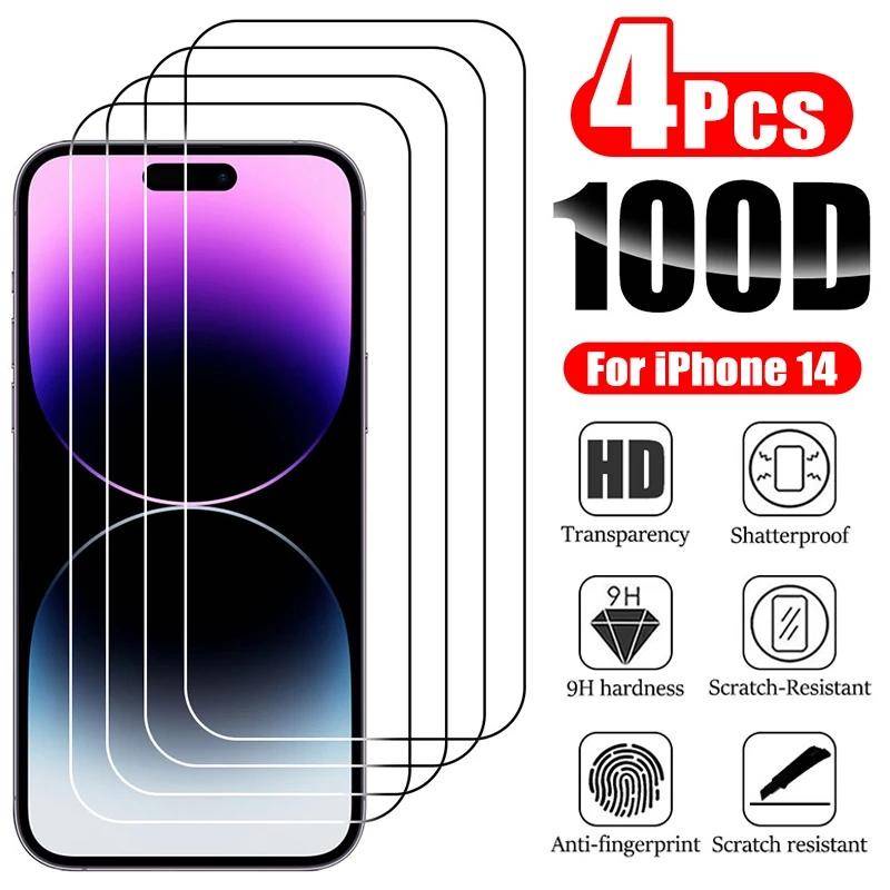 4pcs Kaca Pelindung Untuk iPhone 14 13 12 11 Pro MAX Plus Mini Pelindung Layar Tempered glass Untuk iPhone X XS MAX XR 7 8 6 6S Plus SE 2022 2020 14Plus 13Mini 12Mini glass