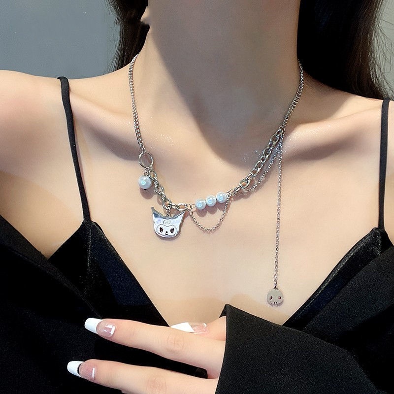 Kalung Mutiara Anime Lucu Rantai Titanium Steel Silver Untuk Aksesoris Perhiasan Fashion Wanita