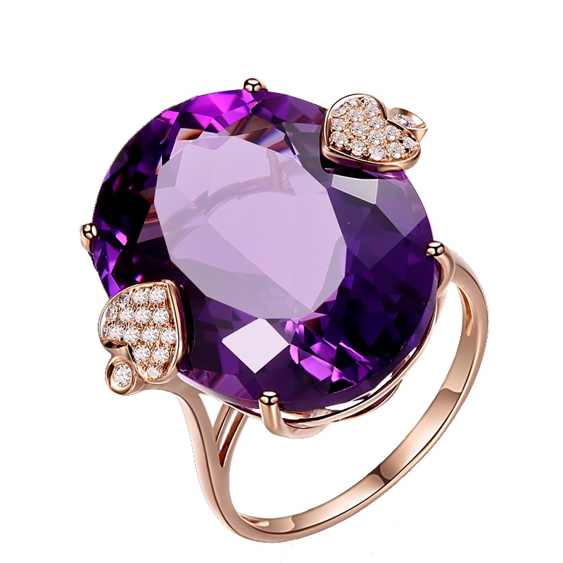 Goldkingdom Aksesoris Perhiasan Fashion Ready Stock Eropa Dan Amerika Terlaris Rose Gold Amethyst Oval Berlian Engagement Female Ring Cincin.