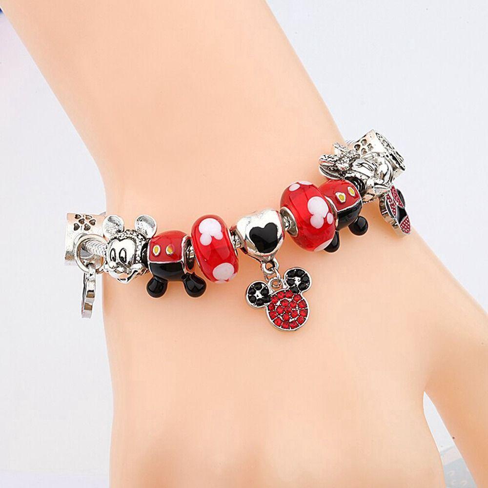 [Elegan] Gelang Wanita Kepribadian Trendi Hati Sederhana Desain Niche Anime Hadiah Gadis Paduan Mickey Mouse Tangan Tali