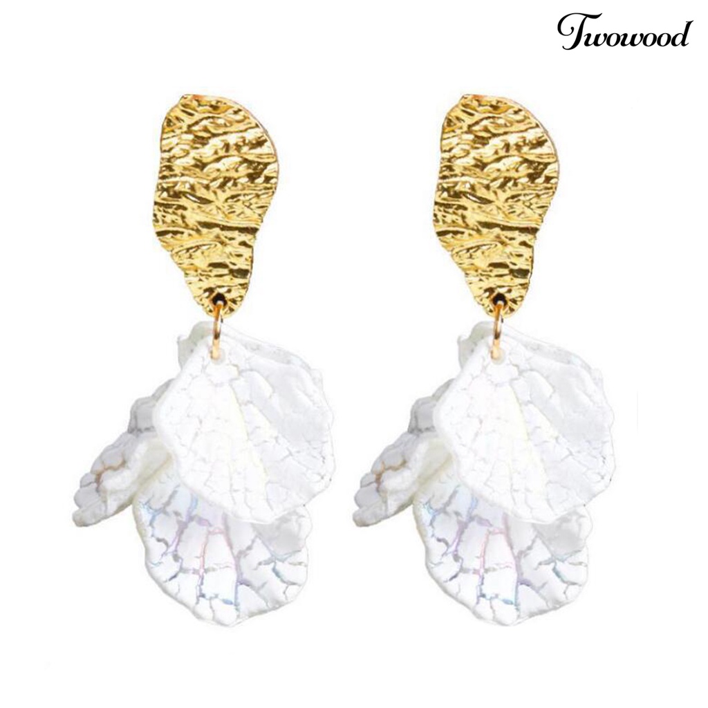 Twowood 1pasang Drop Earrings Kelopak Bunga Liontin Berlebihan Electroplating Kresek Shell High Gloss Berdandan Fashion Item Trendi Wanita Menjuntai Anting Perlengkapan Kostum