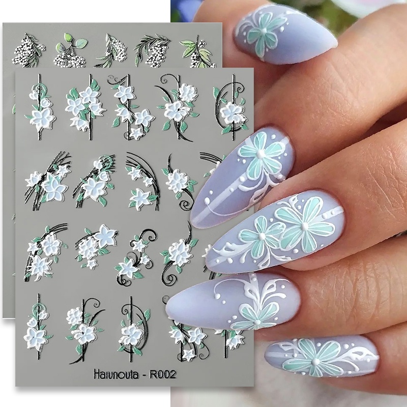 Stiker Nail Art 5D Timbul Bunga Dan Daun Nail Art Decal Dekorasi