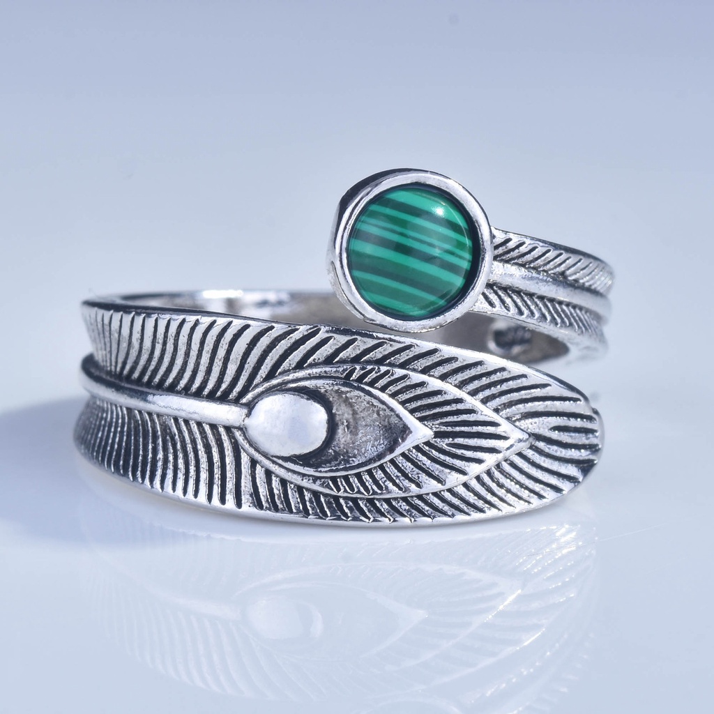Goldkingdom Aksesoris Perhiasan Fashion Ready Stock Perak Retro Malachite Ring Adjustable Untuk Wanita