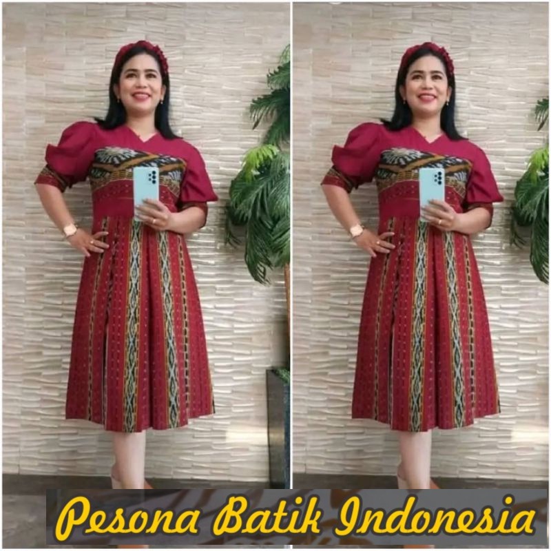 BAJU ATASAN TERUSAN DRESS BATIK WANITA FURING DASTER PESTA KONDANGAN BATIK TENUN ETNIK MODERN TROSO 