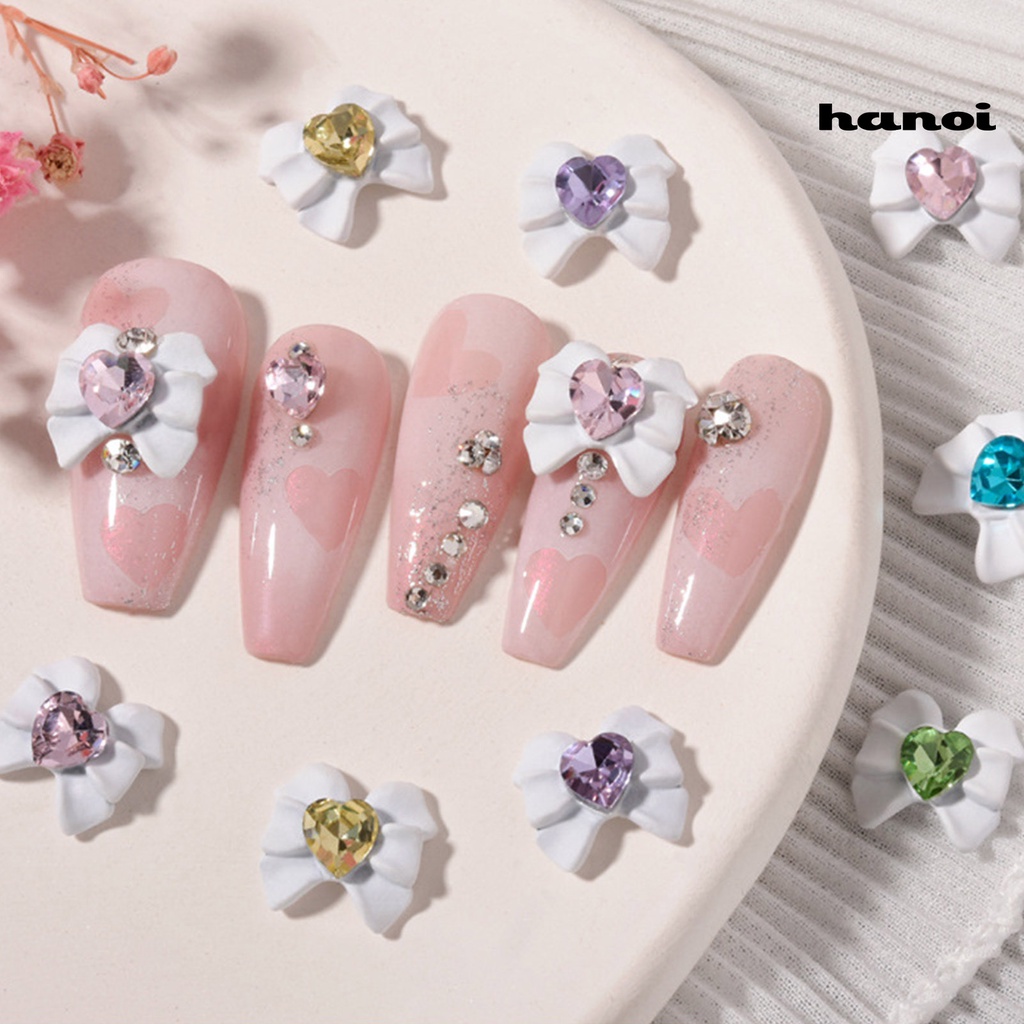 Hi 2Pcs Kuku Berlian Imitasi Indah Busur Cinta Hati Pesona Aksesoris Nail Art Charms Manicure Jewelry Untuk Salon Kuku