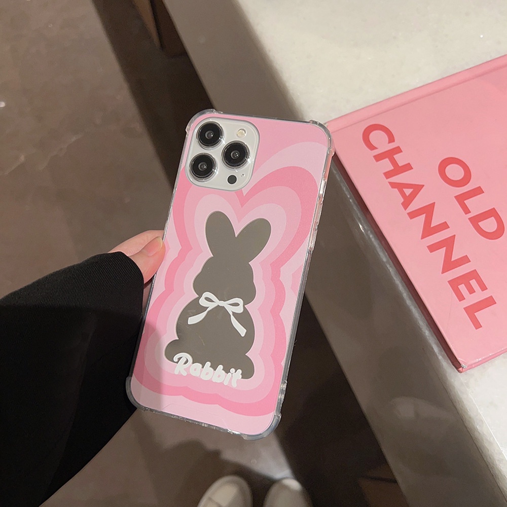 Gambar Ganda Dari Kelinci Pink Make Up Mirror Transparan Case Untuk Iphone SE 2020 7 /8 Plus 14x XR XM 11 12 MINI 13 PRO MAX Casing Cover Pelindung AT0096