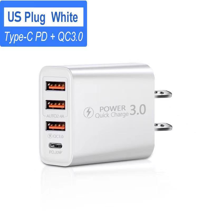 3usb+type-c Multi port Charger PD Amerika Eropa Power Adapter Kepala Cas 4-port